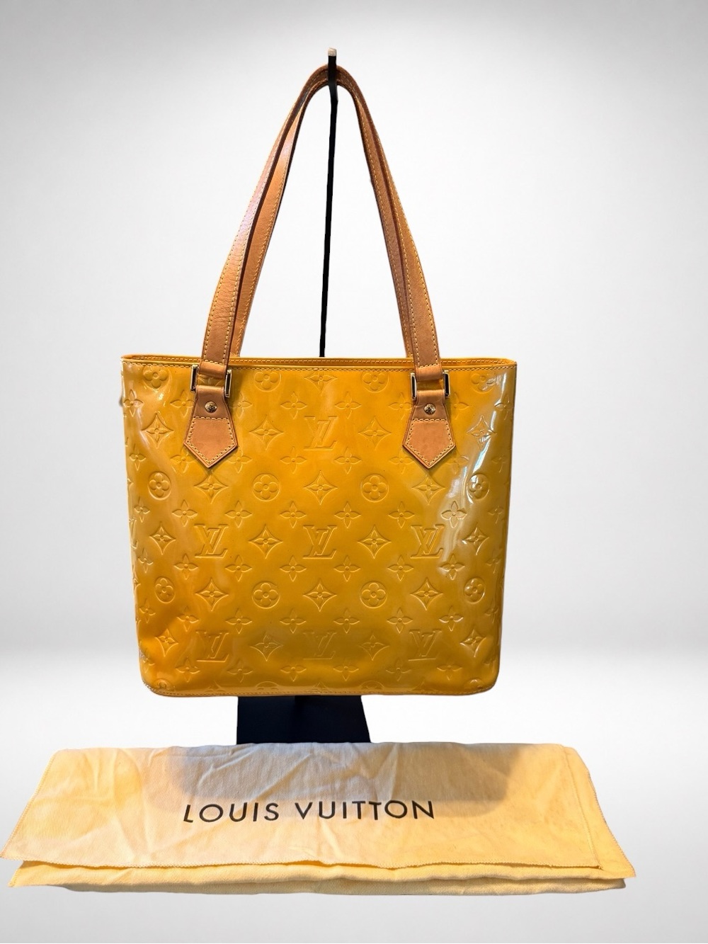 Louis Vuitton Authentic Yellow Patent Vernis Monogram Tote Purse Dust Bag